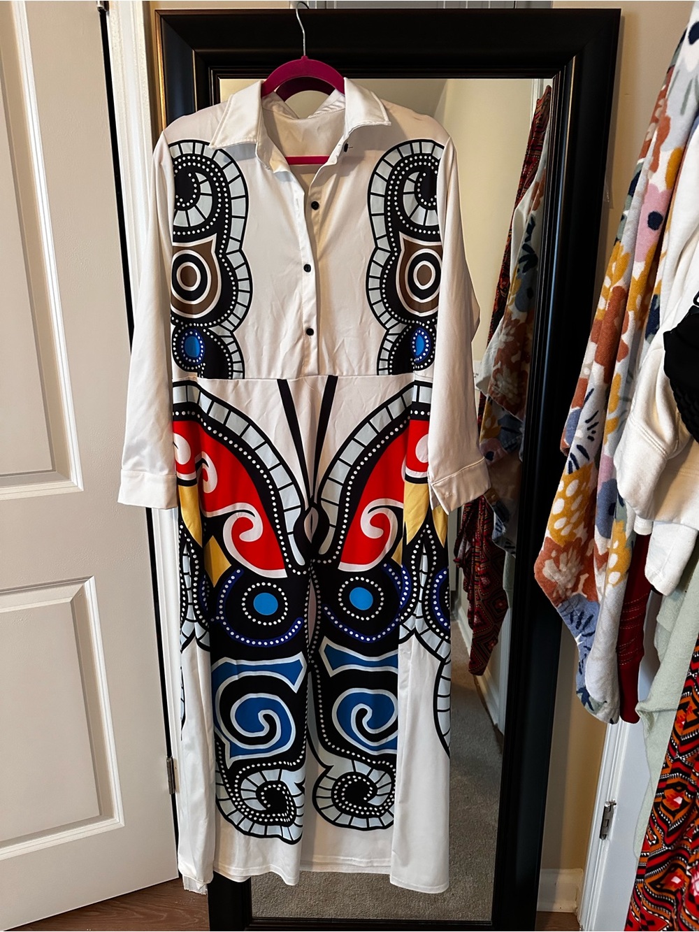 White Multicolor Graphic Shirt Dress – Artistic Print